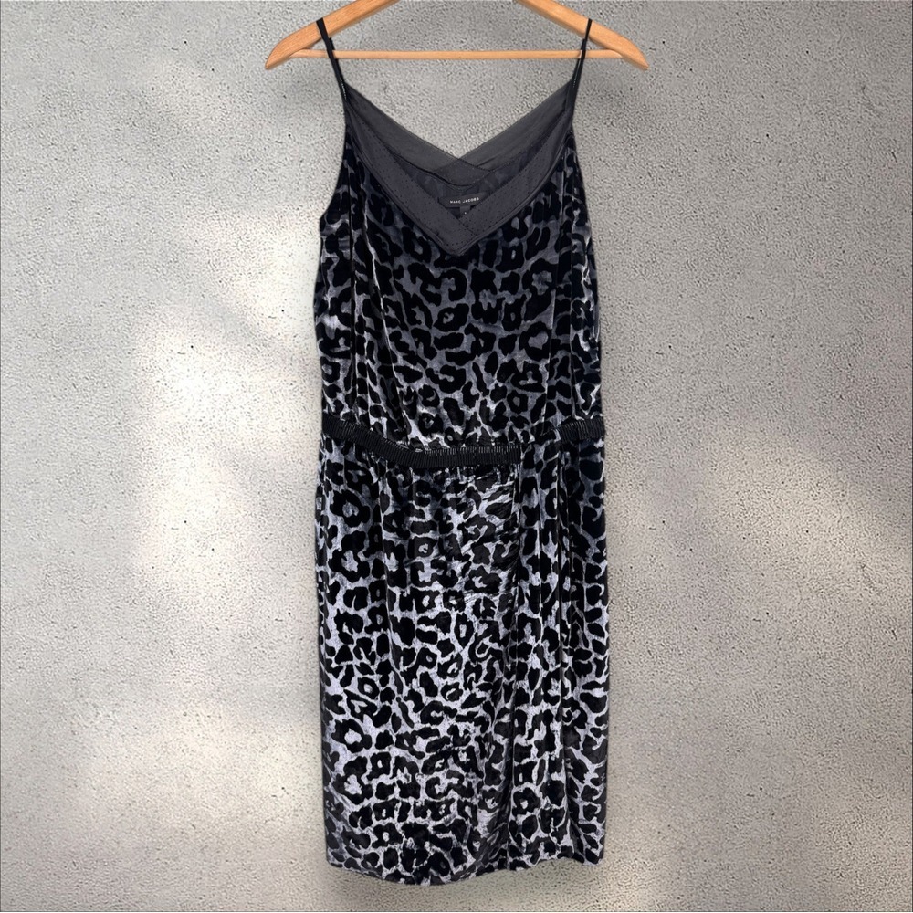 Marc Jacobs Fall 2006 Leopard Silver Gray Runway Dress Velvet Beaded Lace Sz 8 - Picture 2 of 6